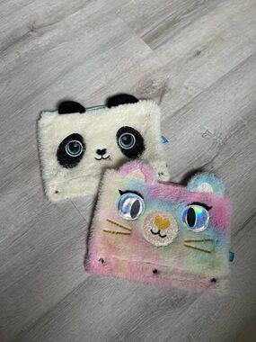 Plush Rainbow Cat & Panda Pencil Case - Kids Accessories